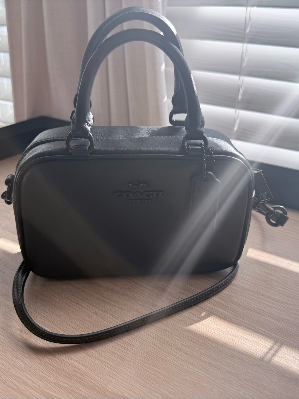 Coach Black Leather Crossbody Satchel with Top Handles